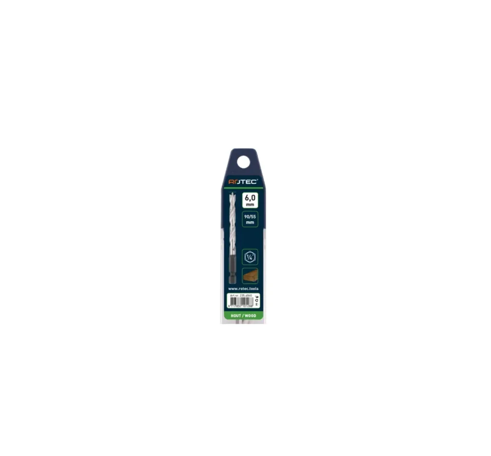 ROTEC Houtspiraalboor, 1/4" (E6.3) bitopname, in EV-pack - specificaties 2