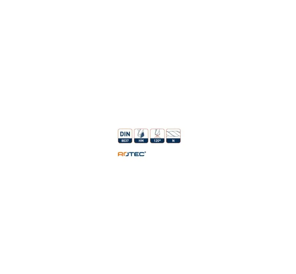 ROTEC HM plaatwerkboor type '134', DIN 8037 - specificaties